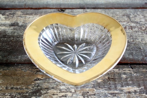 Vintage Glass Candy Dish Heart Shaped With Gold By Houseofandaloo 6111