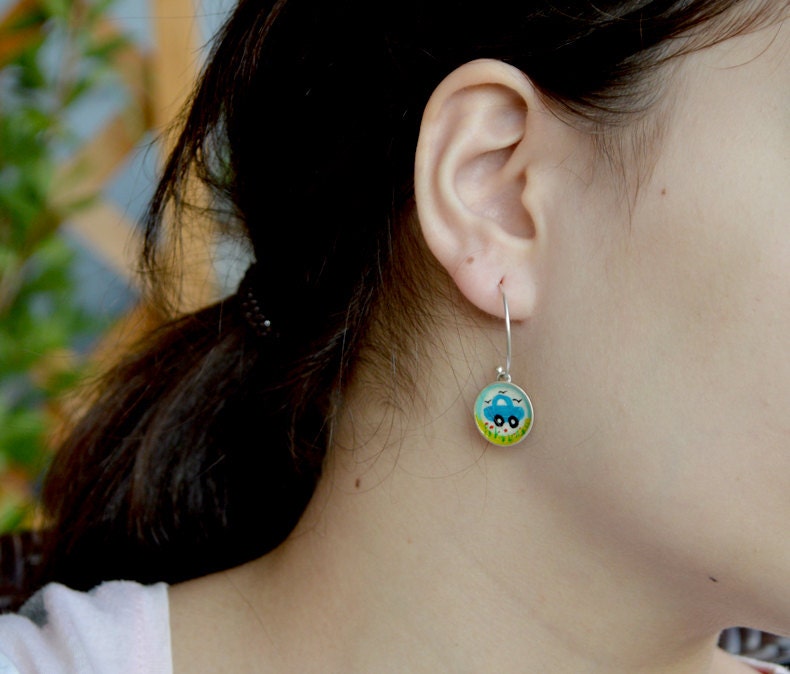 Round dangle earrings sterling silver 925 earrings by atermono