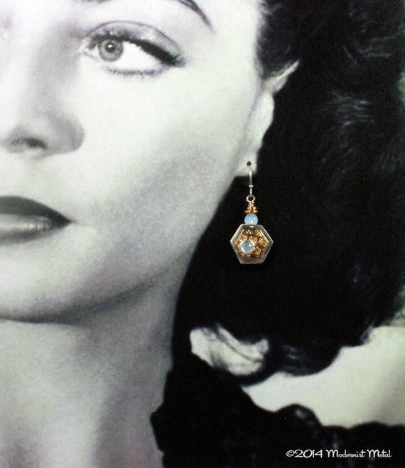 Items similar to Bee Hive Modernist Earrings One of a Kind Sterling ...