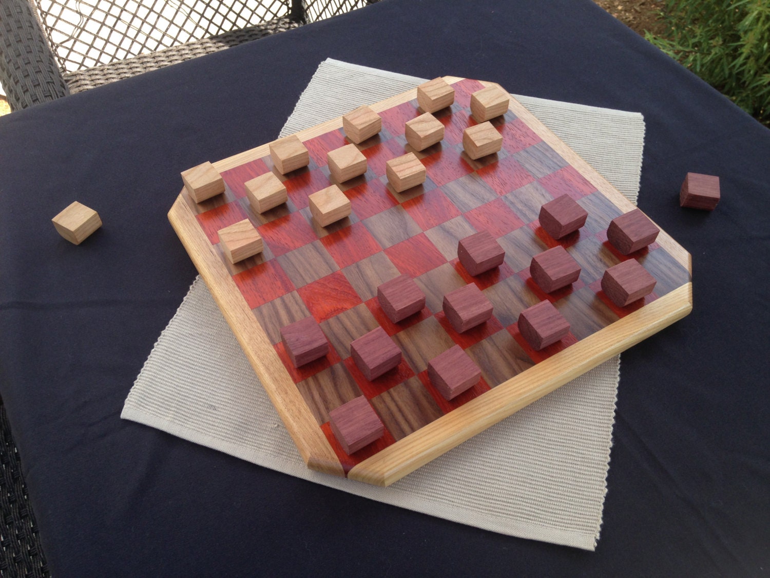 Handmade Exotic Wood Checkers Set FREE SHIPPING