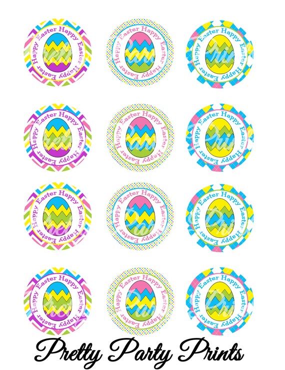 Printable Cupcake Toppers Chevron Easter Eggs 2 inch Round