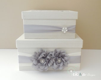 Wedding gift card box/ wedding card box / money box / wedding card holder / 2 Tier (Ivory & Silver)