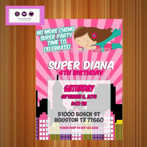 No More Chemo Party Invitation Superhero Super by socuteandsweet