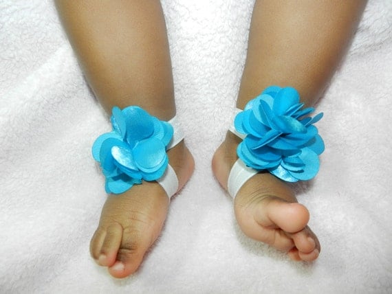 Baby ribbon sandals- turquoise shoes - turquoise baby shoes- barefoot ...