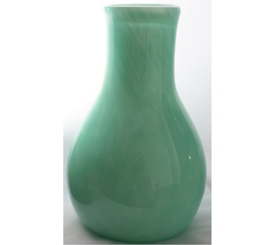 Opaque Long Necked Green Vase With an Opaque by ElliottGlassArt