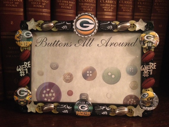 Green Bay Packers Button Picture Frame by ButtonsAllAround on Etsy