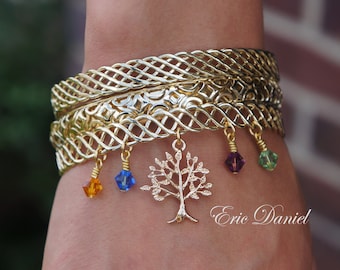Personalized Family Tree Birthstone Stacking Bangles, Tree of Life, Family Jewelry, Family Bracelet