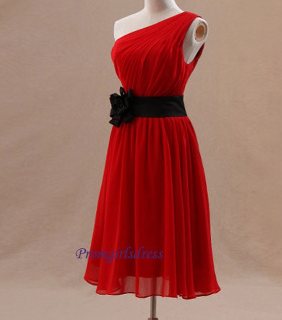 Bridesmaid Dress, Red Bridesmaid Dress, Knee Length Bridesmaid Dress, One Shoulder Bridesmaid Dress, Short Bridesmaid Dress, Red Prom Dress
