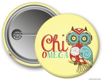 ChiO Chi Omega Owl Sorority Greek Button