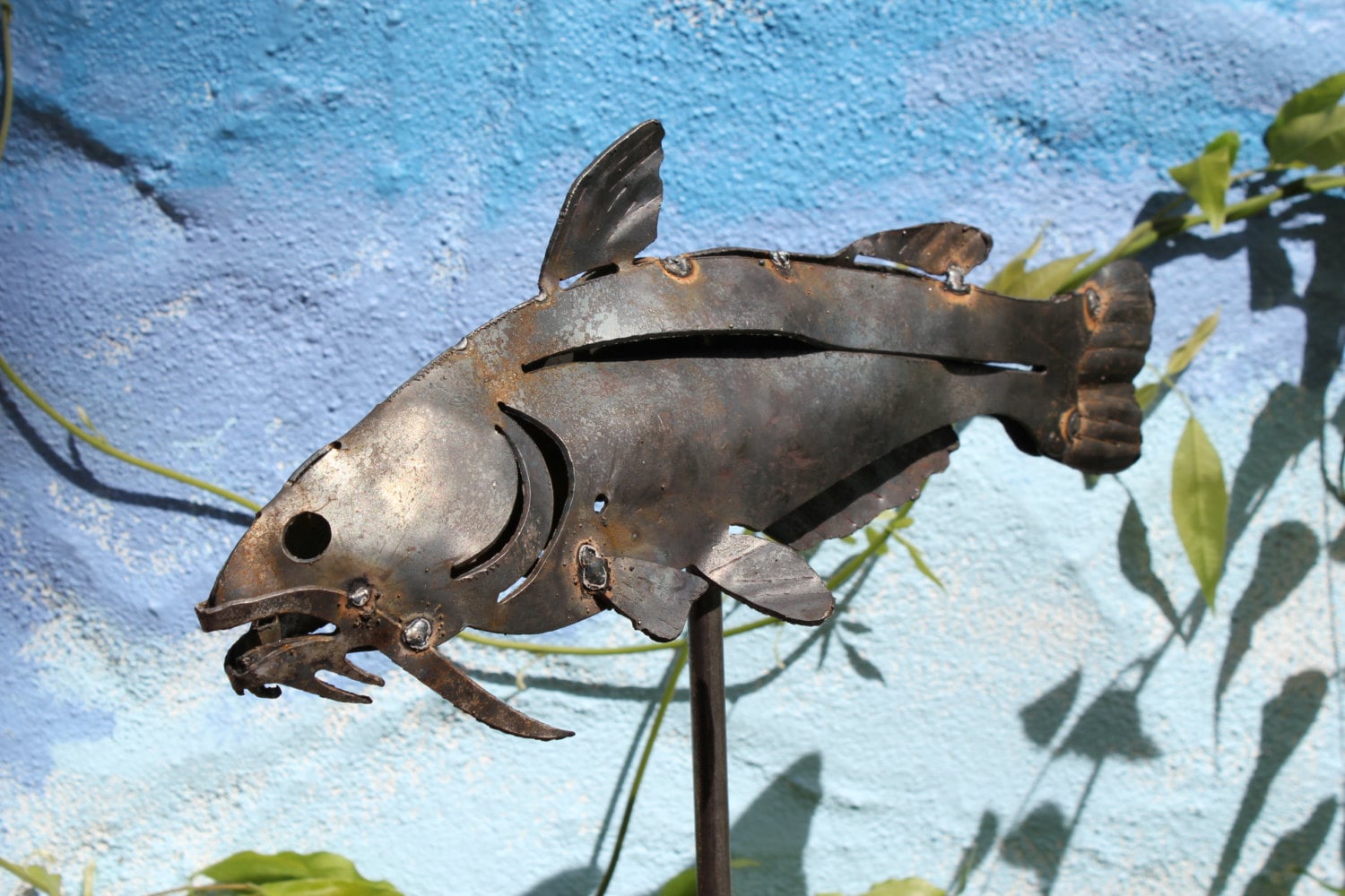 Catfish metal art sculpture for the garden fish garden art