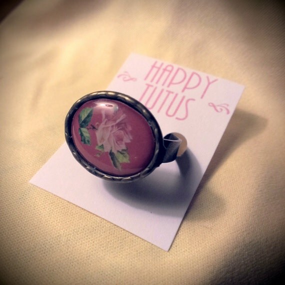 Rose Cameo Antique Bronze Adjustable Ring by HappyTutus on Etsy