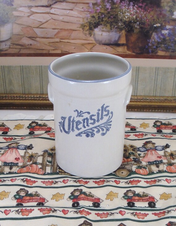 Vintage utensil canister/ crock with by LandSVintagePickers