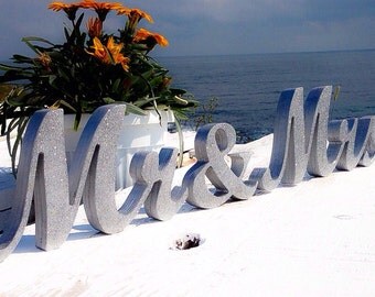 mr and mrs wedding signs - Glitter Mr. & Mrs. letters wedding table decoration, freestanding Mr and Mrs signs for sweetheart table