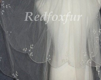 2T Bridal Veil, hand-beaded wedding veils, bridal veil flounced