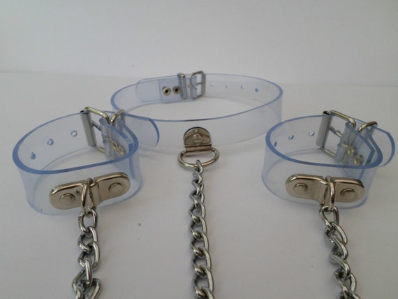 Clear Pvc Bondage Fetish Slave Collar With Wrist Cuffs