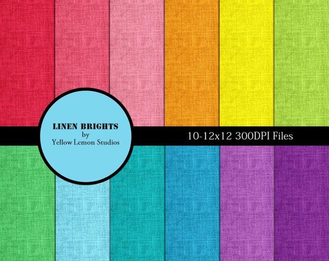 INSTANT DOWNLOAD- Linen, Burlap, natural fiber, summer brights colors background Digital Scrapbooking Paper Pack, 12"x12", 300 dpi .jpg