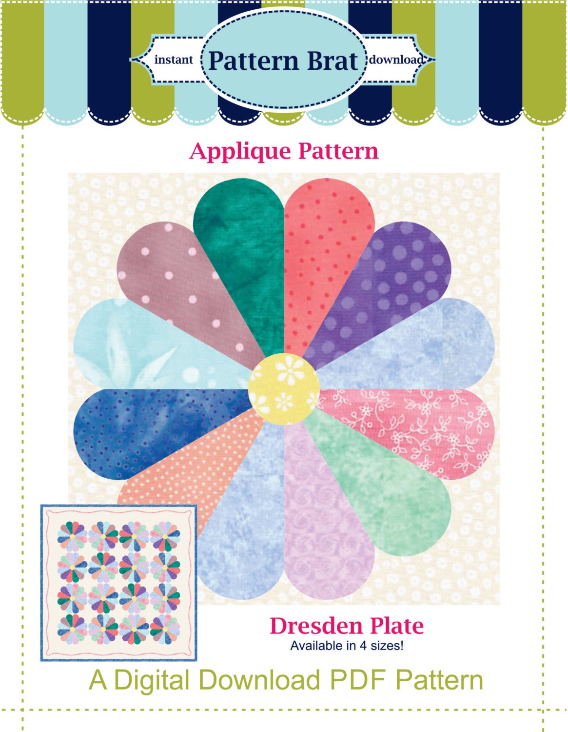 DRESDEN PLATE Quilt PATTERN Quilt Block Pattern Instant Download Applique Pattern 6 8 10 Or 12