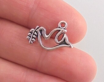 8 pc. Dove charms, 19x15mm, antique silver finish