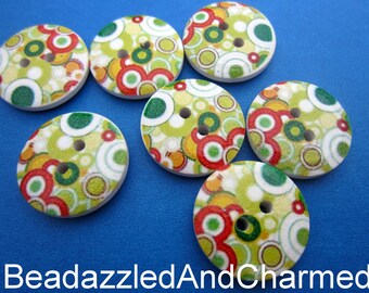 Wooden Painted Modern Craft 20mm Buttons QTY 6