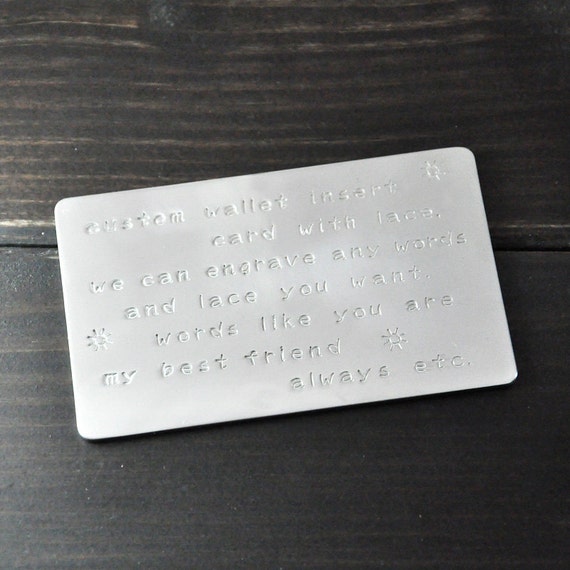 personalized Alloy Wallet Insert Card,man jewelry, hand stamp words text, gift for father,boyfriend,husband