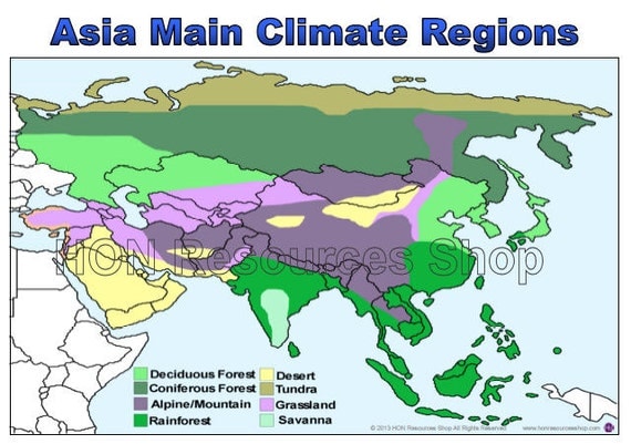 Asia Main Climate Zones Map Printable Poster by HONResourcesShop