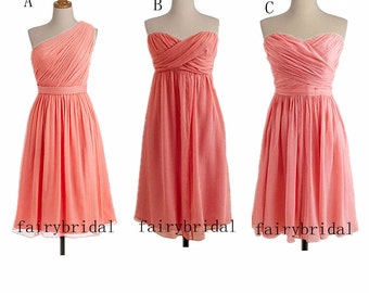 Custom 2014 Coral Bridesmaid Dresses, Short Chiffon Bridesmaid Dress ...