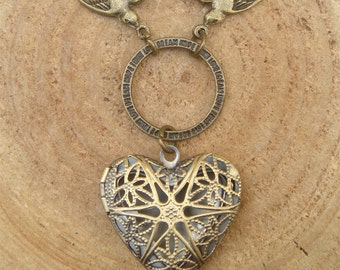 Antique Brass Bird Locket Necklace Victorian Jewelry Gift Vintage Style