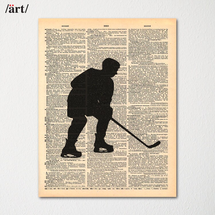 Vintage Hockey Dictionary Art Print Hockey Player Sketch