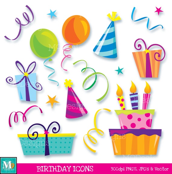 Digital Clipart Happy BIRTHDAY Icons INSTANT by MNINEDESIGNS