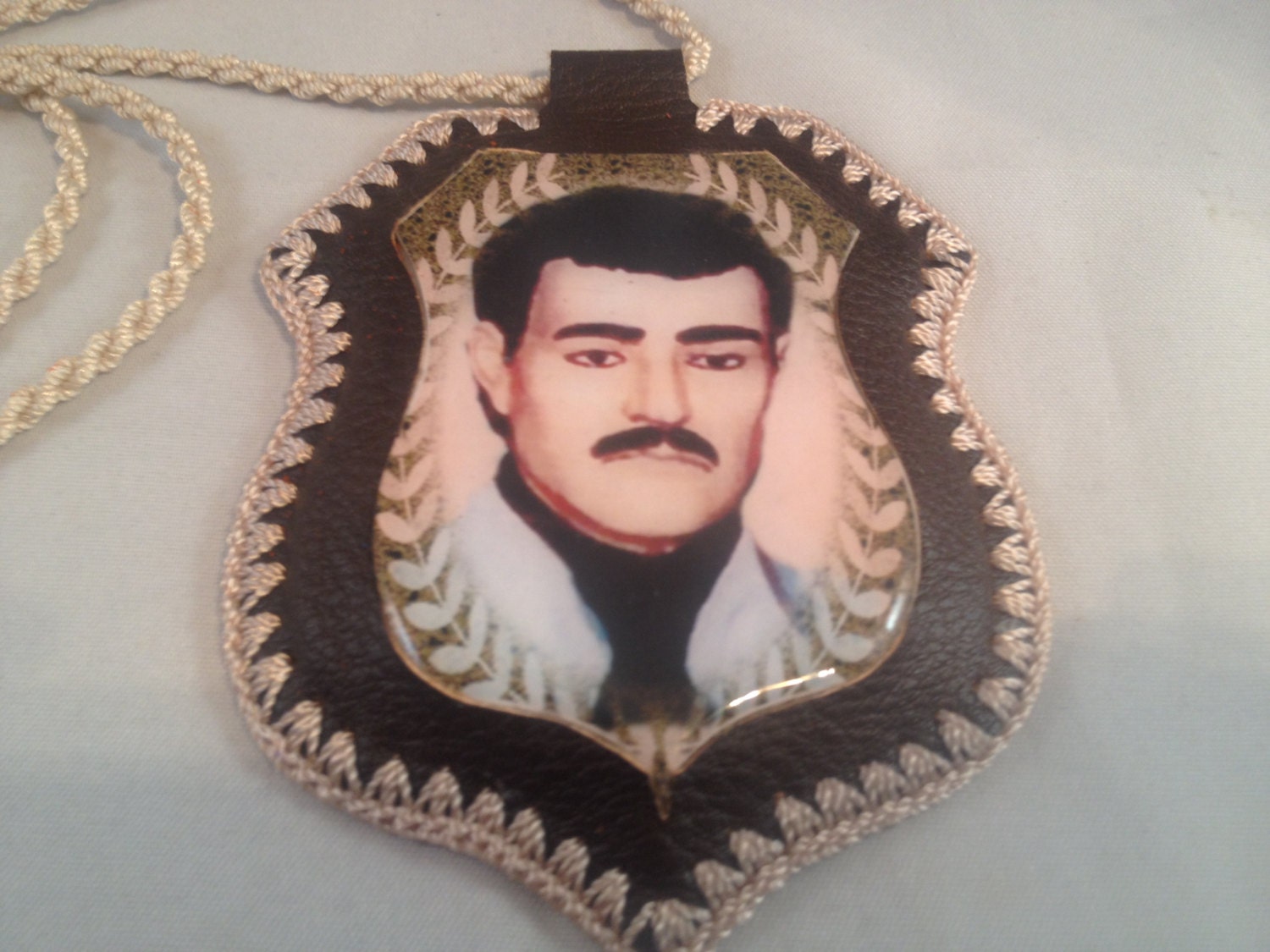 Jesus Malverde Large Leather Scapular Necklace By Rosariesandacc
