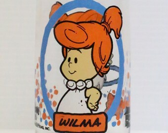 WILMA FLINTSTONE, Hanna Barbera Promotional glass, vintage Advertising, Pizza Hut Glass, vintage restaurant supply, vintage collectible