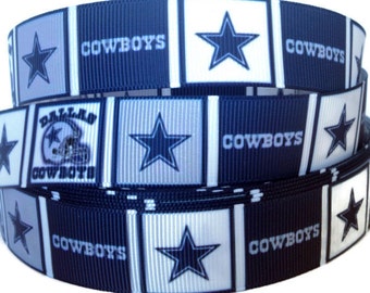 7/8 inch Grosgrain Dallas Cowboys Star NFL Football Ribbon, Grosgrain by the Yard, Cowboys Ribbon, Ribbon By The Yard by KC Elastic Ties