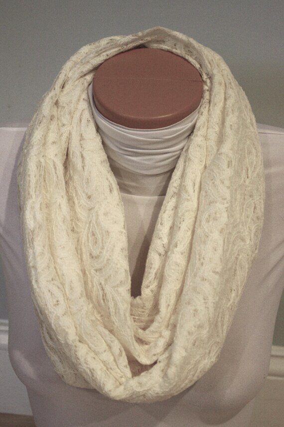 Items similar to Ivory Lace Infinity Scarf on Etsy
