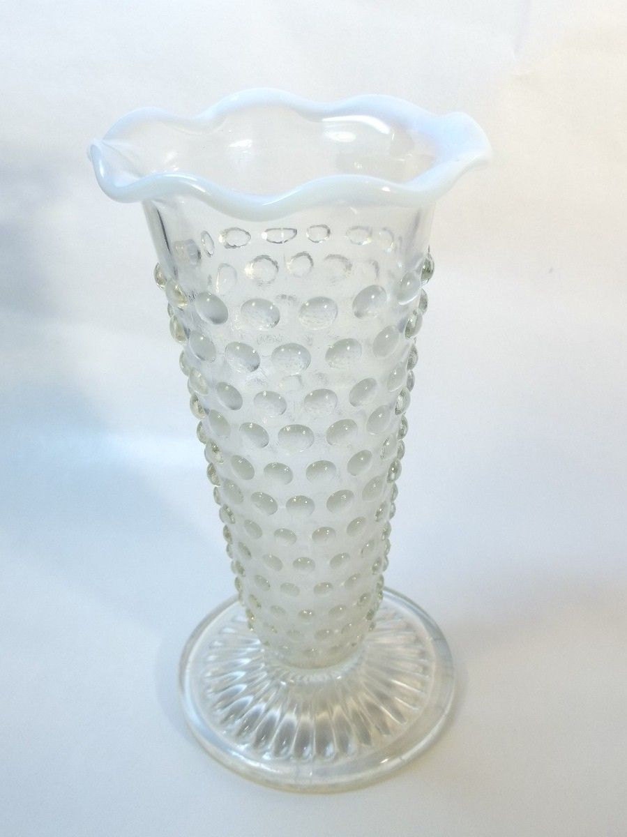 Anchor Hocking Clear Hobnail Vase with Ruffled White