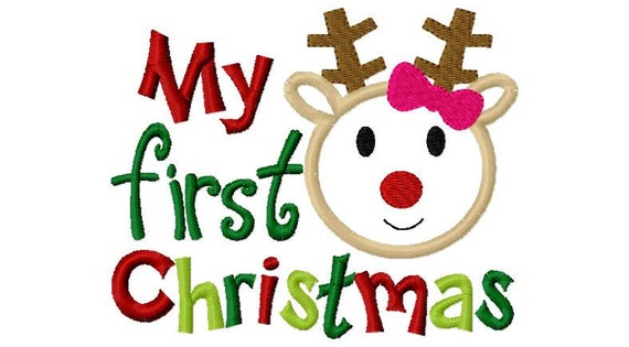 Download My first Christmas Reindeer Girl Applique Machine Embroidery