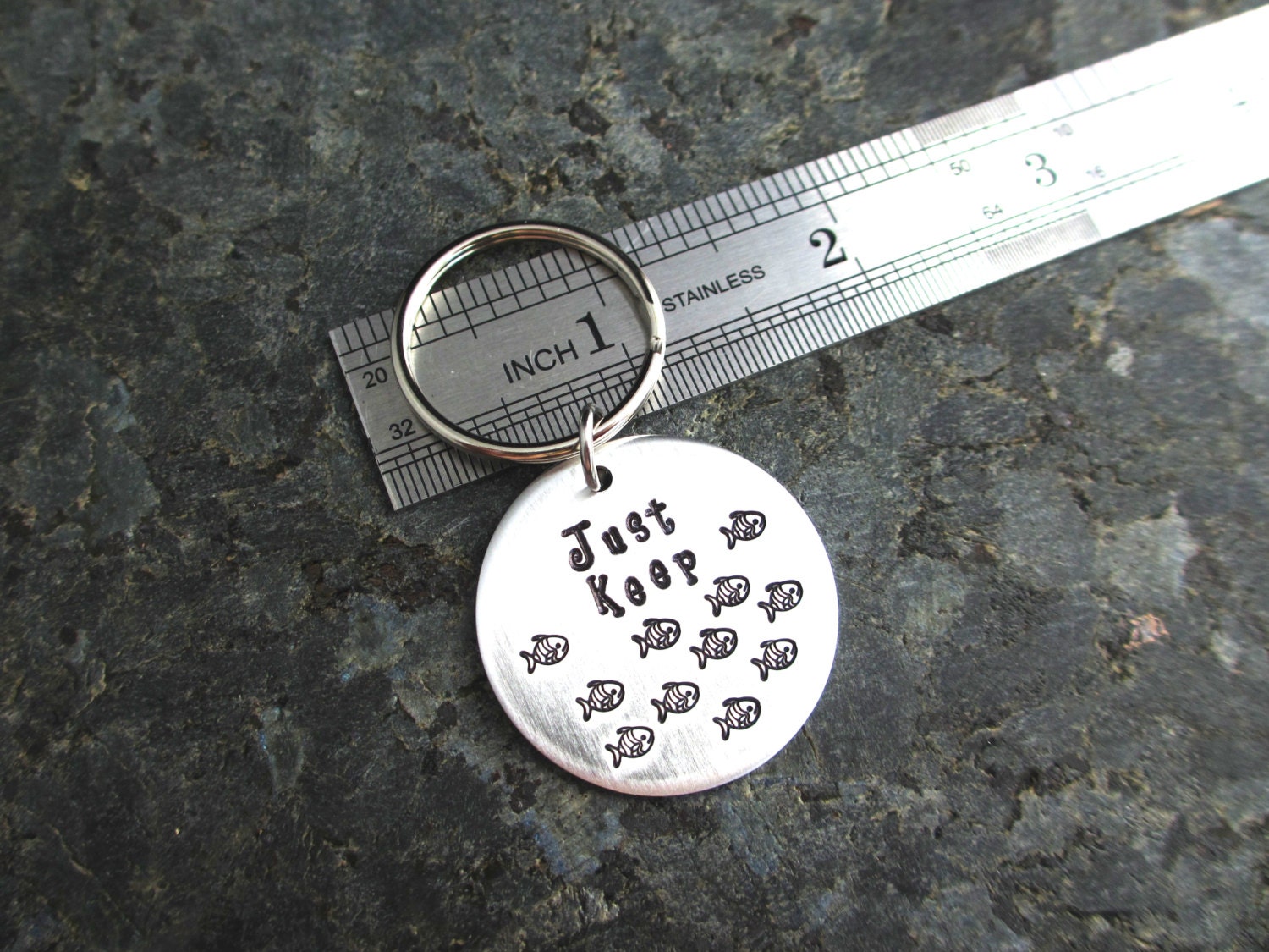 Just Keep Swimming Keychain Hand Stamped by StampingCancerOut