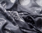 Handmade silk scarf, Silk in Black / scarf with white motifs of nature  , Art.246 MarijanaSilk