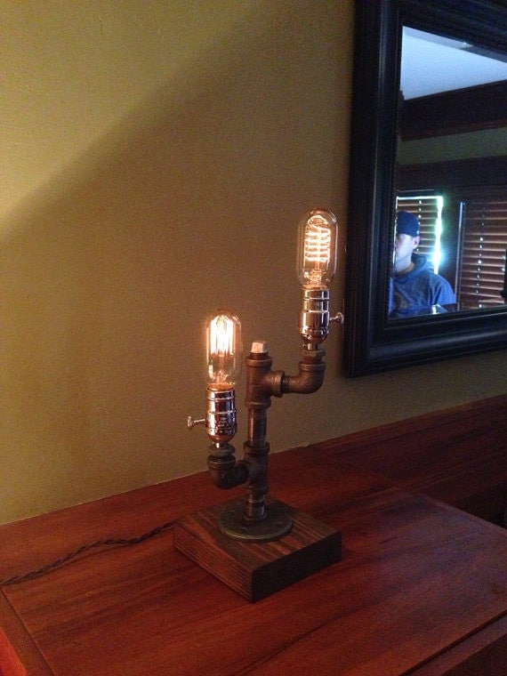 Industrial Lighting - Steampunk Lamp - Table Lamp - Edison Light - Vintage Light - Pipe Lamp - Bedside Lamp - Rustic Lighting - Loft light by UrbanIndustrialCraft steampunk buy now online