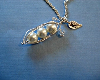 Pea Pod Necklace Personalized Jewelry Peas In POD, Necklace Wire Wrapped Pea Pod , Mothers Day Necklace