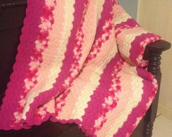 SALE Vintage Crochet Afghan Bedspread Coverlet Pink 1970's