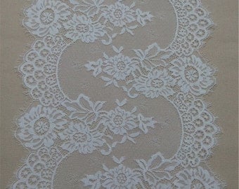 120" Lace table runner , 12" wide white wedding table runners for vintage wedding, lace table topper WT51107