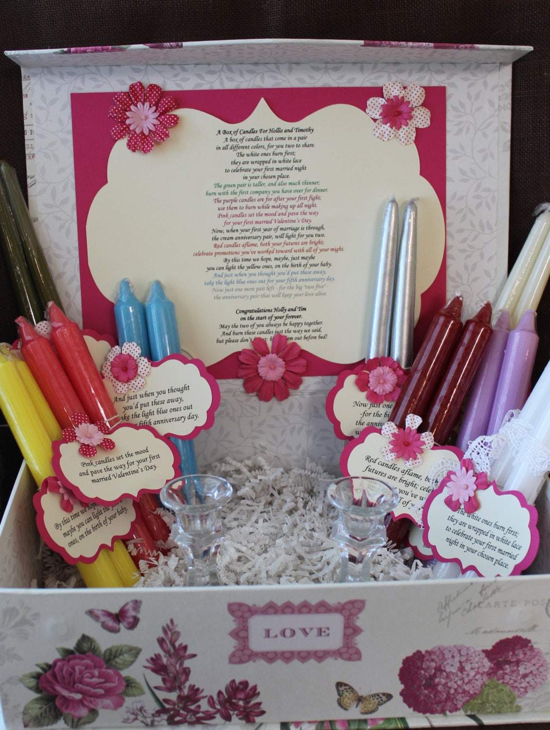 Wedding Shower Candle Poem Gift Set. Bridal candle basket.