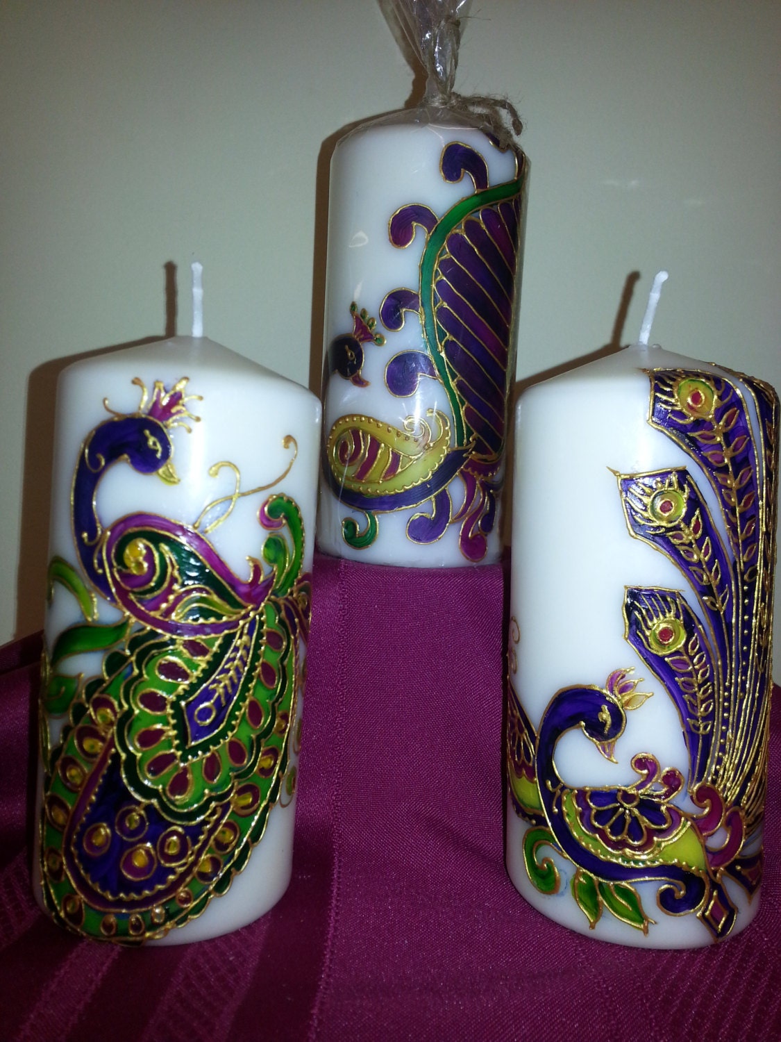 Peacock Candles Set of three