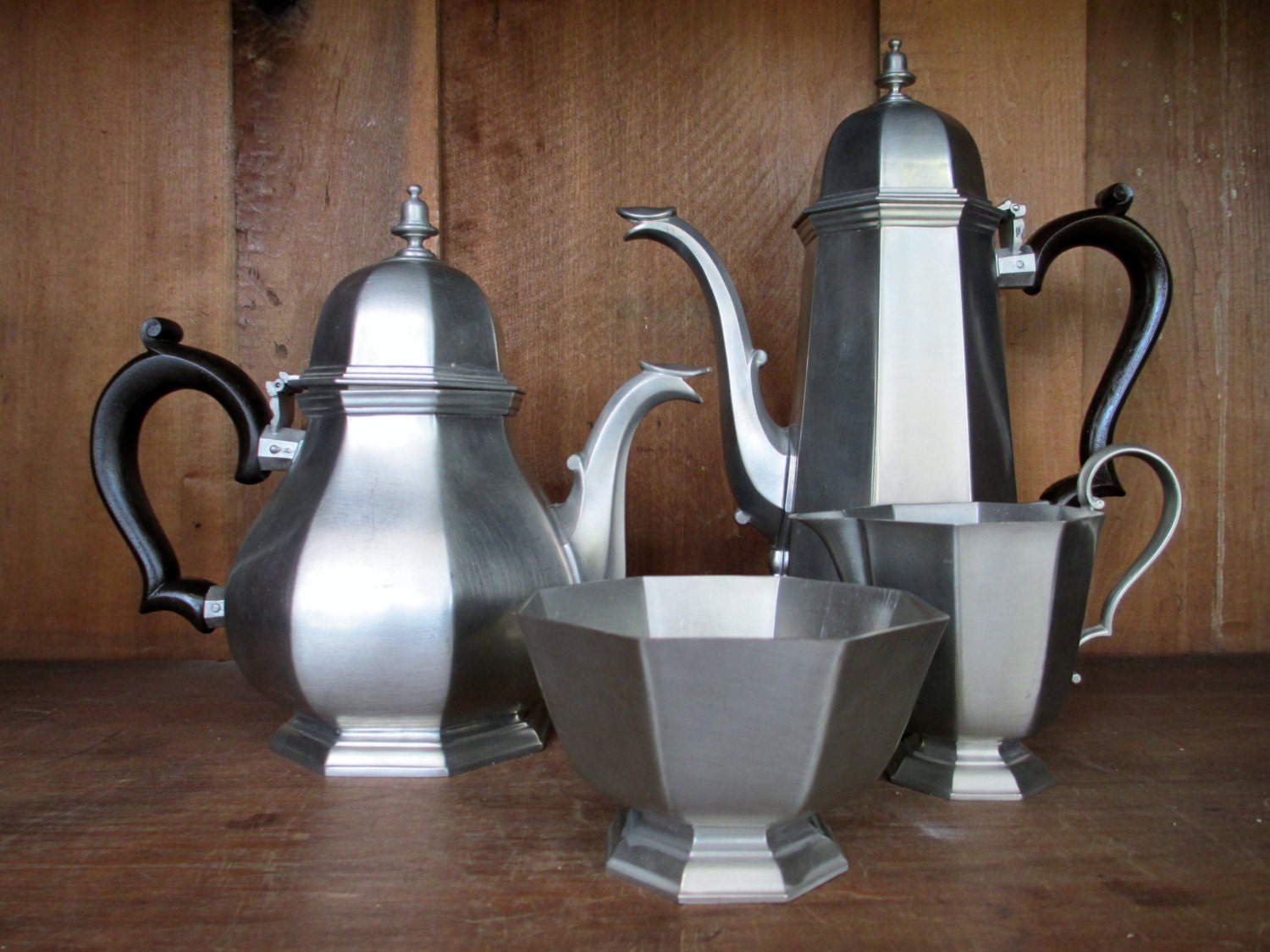miniature pewter tea set