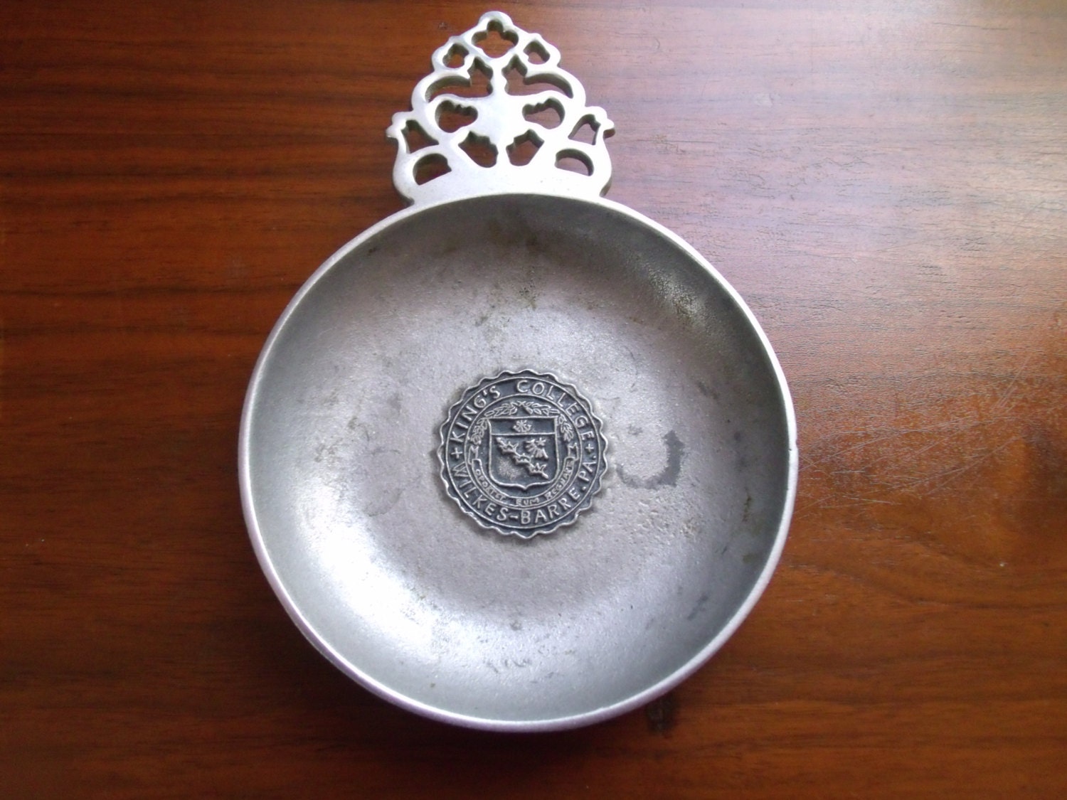 Vintage Wilton RWP pewter dish with filigree handle with