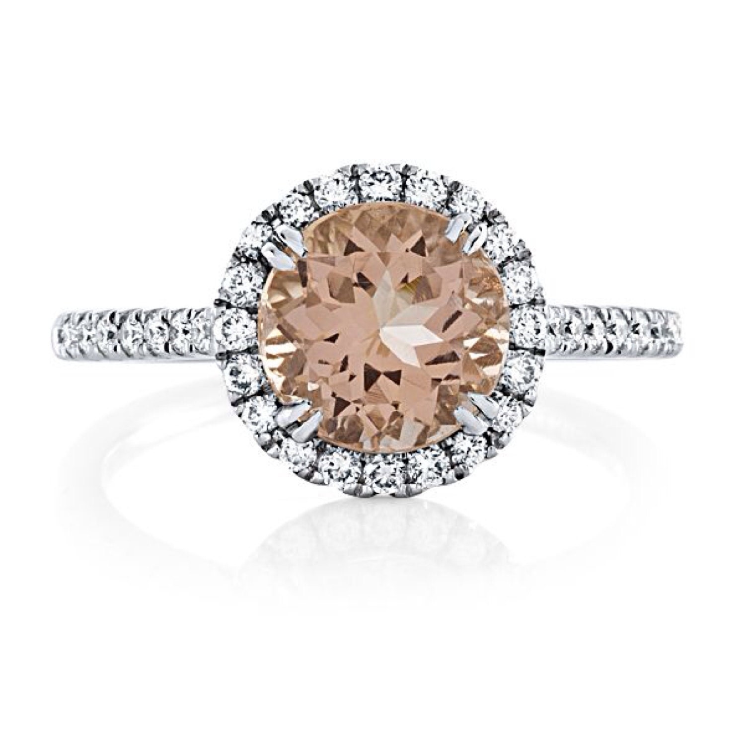 Morganite Engagement Ring 14kt White Gold 2.44tw 8mm Round