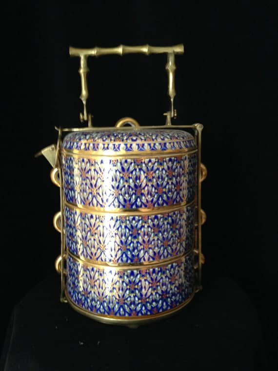 VINTAGE Asian JAPANESE Porcelain 3 tier Stacking lunch box