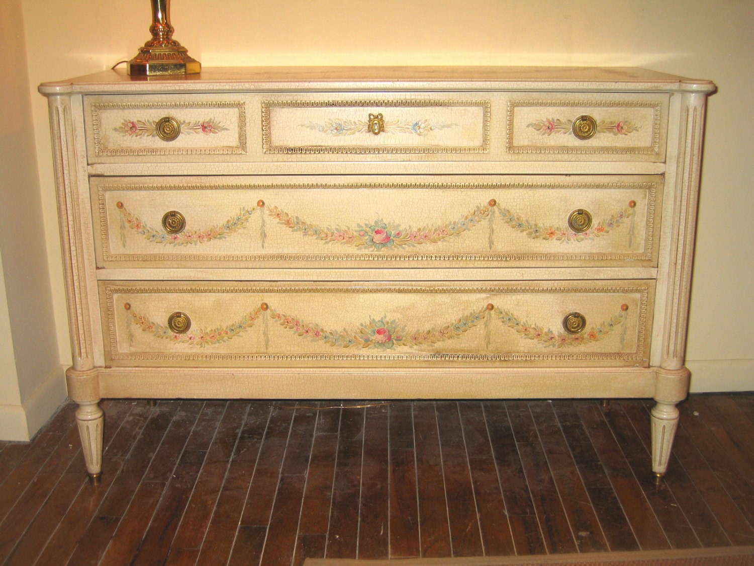 French Louis XVI painted chest of drawers c. 1940 Haute Juice