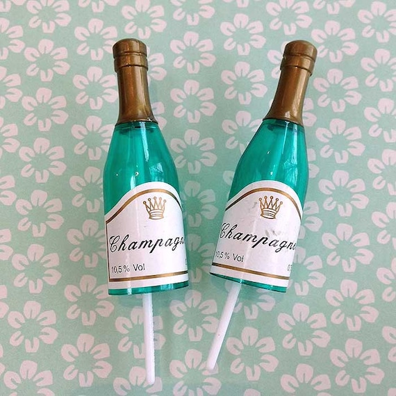 6 Champagne Bottle Cake Toppers Retro Wine Bottle Cupcake