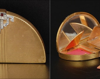 Evans Rhinestone Powder & Rouge Compact with Hidden Lipstick Case